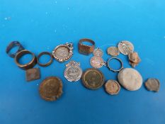 Two trays of artefacts, metal detector finds etc including tokens, coins, rings,