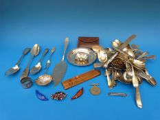 A collection of white metal items including bowl marked Posen 835 (78g) various cutlery including