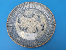 A 19thC Japanese blue and white plate with dragon decoration and six character mark to base (29cm