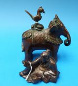 A Japanese bronze model of a scholar and an Indian bronze inkwell in the form of an elephant with