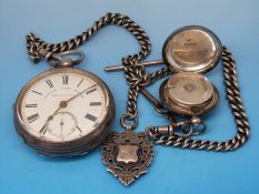 A silver 'England's Glory Matches Prize Watch' pocket watch with silver sovereign holder and Albert.