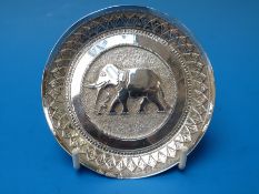 An Indian white metal pin dish decorated with an elephant (9.