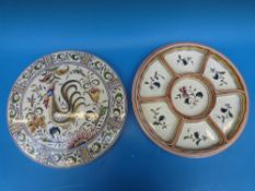 A Portuguese ceramic hors d'oeuvres set with cockerel to lid together with a Norwegian