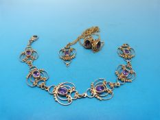A 9ct gold and amethyst suite of jewellery comprising bracelet,