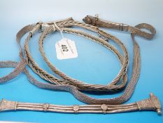Two white metal necklaces of woven design together with a similar bracelet (weight 240g)