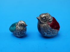A silver pin cushion in the form of a hatching chick by Sampson Mordan,