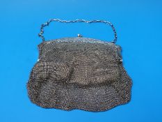 A silver mesh evening bag with import silver marks (width 16cm)