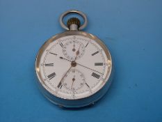 A c1900 gentleman's keyless continental silver pocket watch,