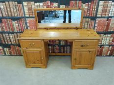 A modern pine dressing table and stool (W140 x D42  x H14cm)