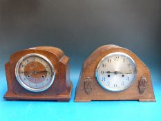 Two two-train c1930s English oak mantel clocks