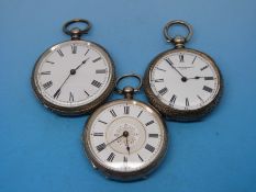 A ladies' silver fob watch hallmarked for London 1881 together with a continental silver example,