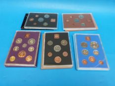 Five Royal Mint UK coin sets in perspex cases 1970-1978