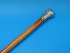 A Victorian hallmarked silver topped malacca walking cane,