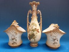 A Vienna blush vase with pierced rim and two other pieces