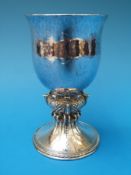 An Omar Ramsden Arts and Crafts hallmarked silver goblet with hammered design,