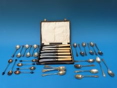 A set of six hallmarked silver seal topped teaspoons (90g) together with various plated cutlery