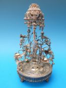 A white metal filigree incense burner or epergne (22cm tall,