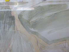 A framed and glazed watercolour drawing of a nude study 'Floating',