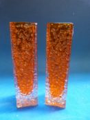 A pair of Whitefriars nailhead tangerine vases