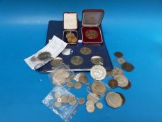 An amateur collection of coins and medal coins including Victorian crown, double florin,