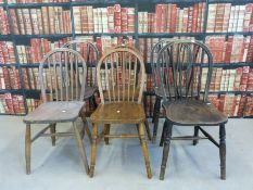 Six elm seated Windsor stick back chairs