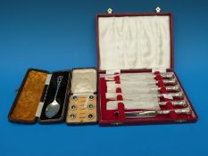 A cased set of hallmarked silver handled knives,
