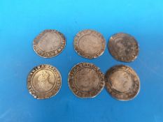 Six Elizabeth I hammered 6d coins