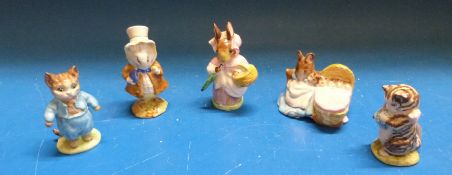 Five various Beatrix Potter figures - Tom Kitten, Miss Moppet, Mrs Rabbit, Amiable Guinea Pig,