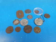 A small interesting cachet of coins and tokens including a Coventry half penny,