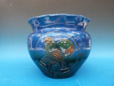 A large Baron Barnstaple pottery jardiniere decorated with lovebirds