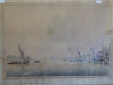 J Clevelly and F Dukes: Coloured etching of Randalls Mill, Nine Elms, on the Thames near Vauxhall,