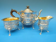 A Victorian Irish hallmarked silver three piece tea set,