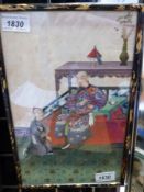 A 19thC Chinese watercolour on rice paper of a subject kneeling before an official (30 x 20cm)