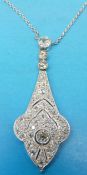 An Art Deco white metal necklace believed to be platinum,