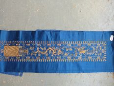 A Chinese gold work embroidery on silk of a dragon and phoenix