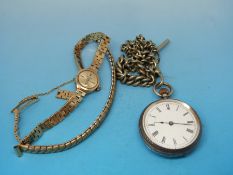 A hallmarked silver fob watch together with a 9ct gold ladies' wristwatch