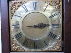 An oak cased 30 hour 19thC longcase clock with brass and single hand dial signed Abraham Ponset,