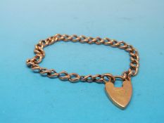 A yellow metal bracelet with 9ct gold padlock clasp, 5.