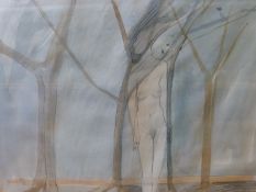 A framed and glazed watercolour drawing of a nude study 'Tree Figure',