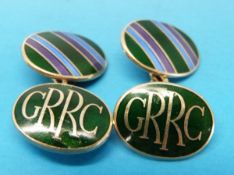 A pair of hallmarked silver and enamel Goodwood Road and Racing Club cufflinks