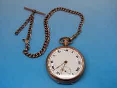 A 9ct gold (Chester hallmark) gentleman's keyless pocket watch, together with a 9ct gold chain (13.