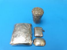 A hallmarked silver cigarette case, Georgian hallmarked whiskey label,