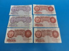 Two Mauve Peppiatt 10 shilling notes,