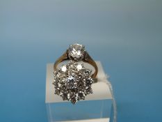 A 9ct gold cluster ring (size L) together with an 9ct gold ring set with a clear stone (size N)