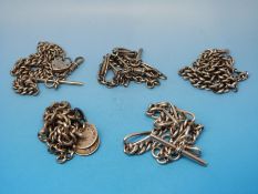 Five silver Albert chains,