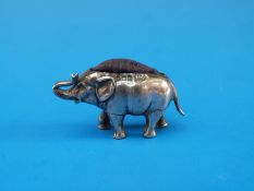 A silver elephant pin cushion, B'ham 1906,