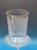 A 19thC Bohemian clear glass goblet etched to the body with hunting scenes among scrolling
