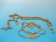 A yellow metal bracelet marked 9ct with a 9ct gold clasp,