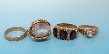 Three 9ct gold rings,