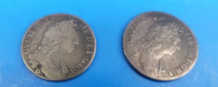 A William III shilling 1696 together with another example
